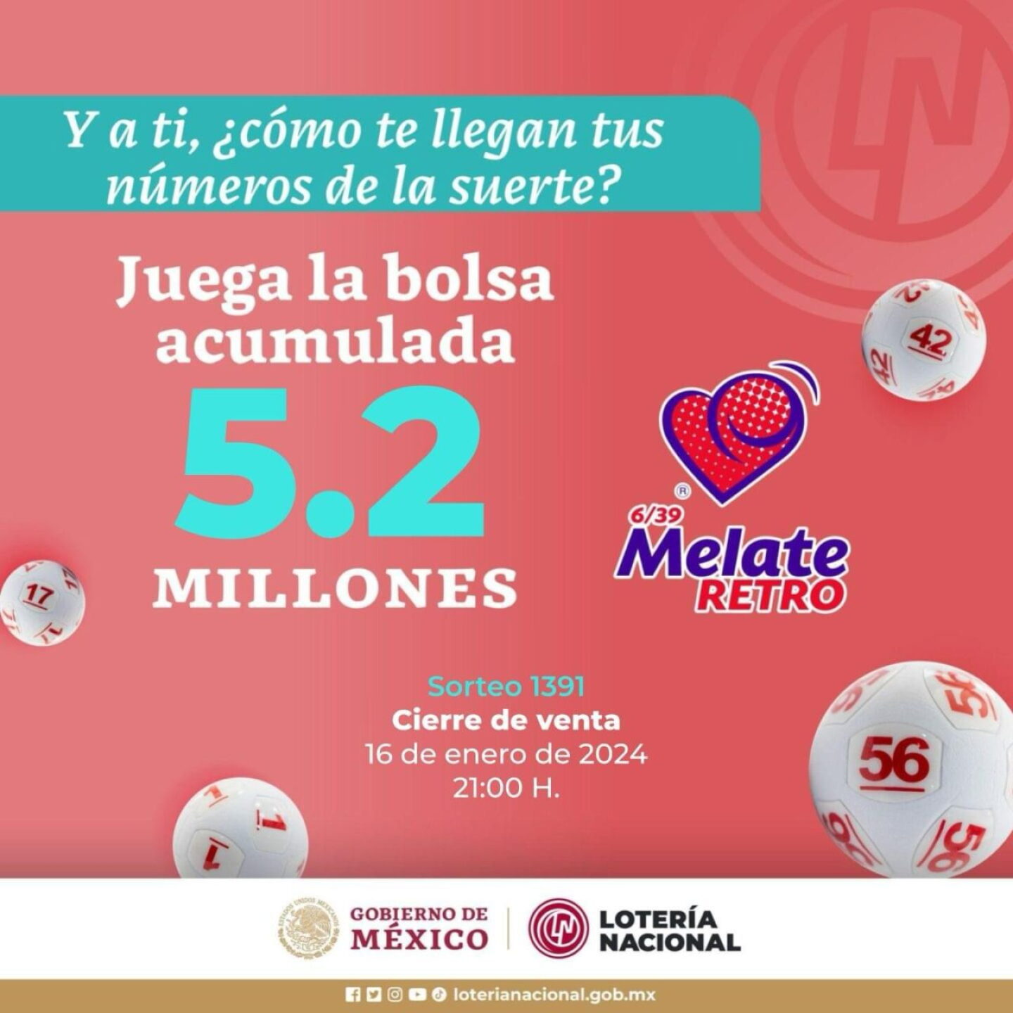 Sorteo Sorteo MELATE RETRO 1391: dónde VER en VIVO los resultados
