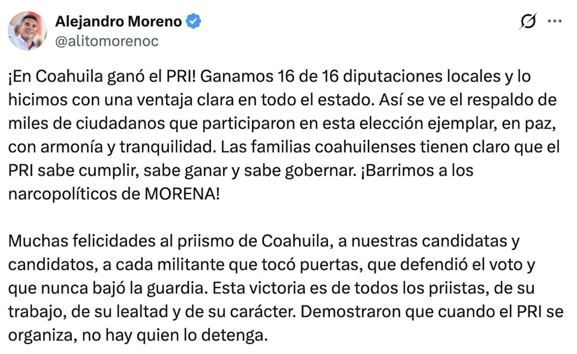Alejandro Moreno habla de la elección en Coahuila
