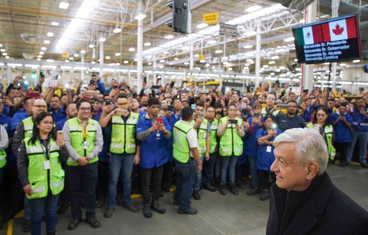 Andrés Manuel López Obrador, presidente de México, durante su encuentro con la industria maquiladora y manufacturera de exportación, en Ciudad Juárez