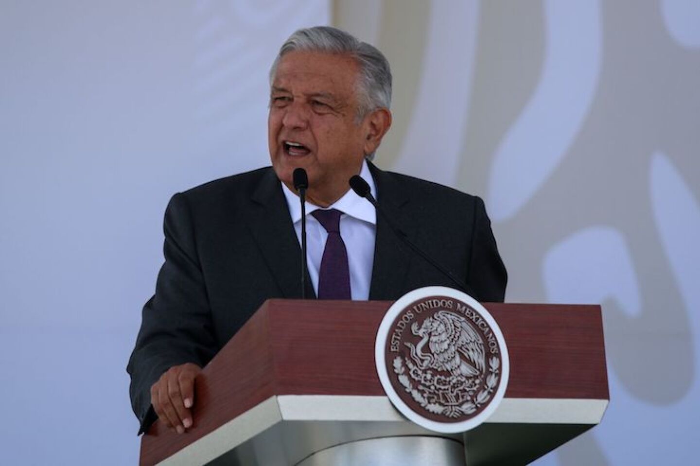 Andrés Manuel López Obrador, presidente de México, durante Ceremonia de Clausura del 4º Escalón del curso de formación inicial para la integración de la Guardia Nacional.