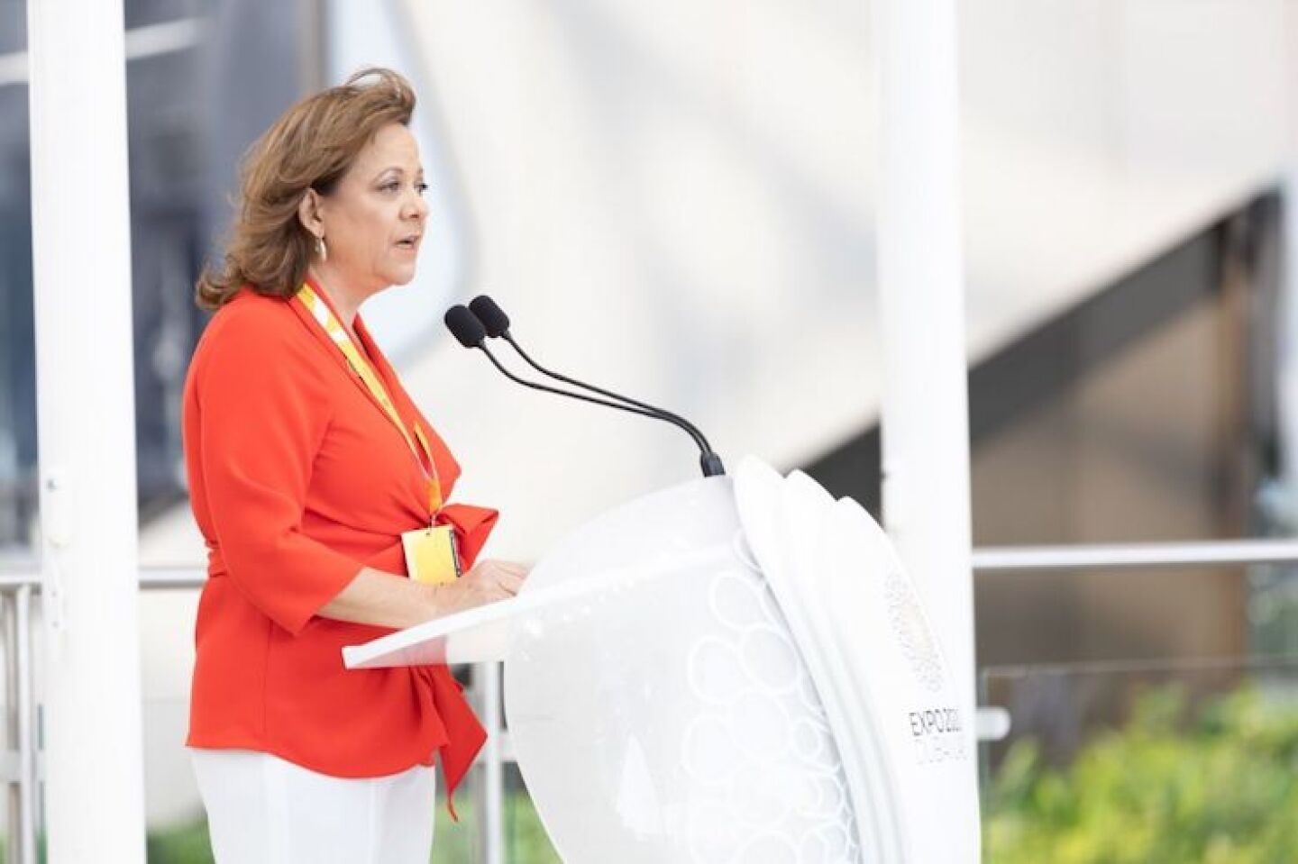 Martha Delgado, subsecretaria de Relaciones Exteriores, durante la celebración del Día Nacional de México en la Expo Dubái 2020.