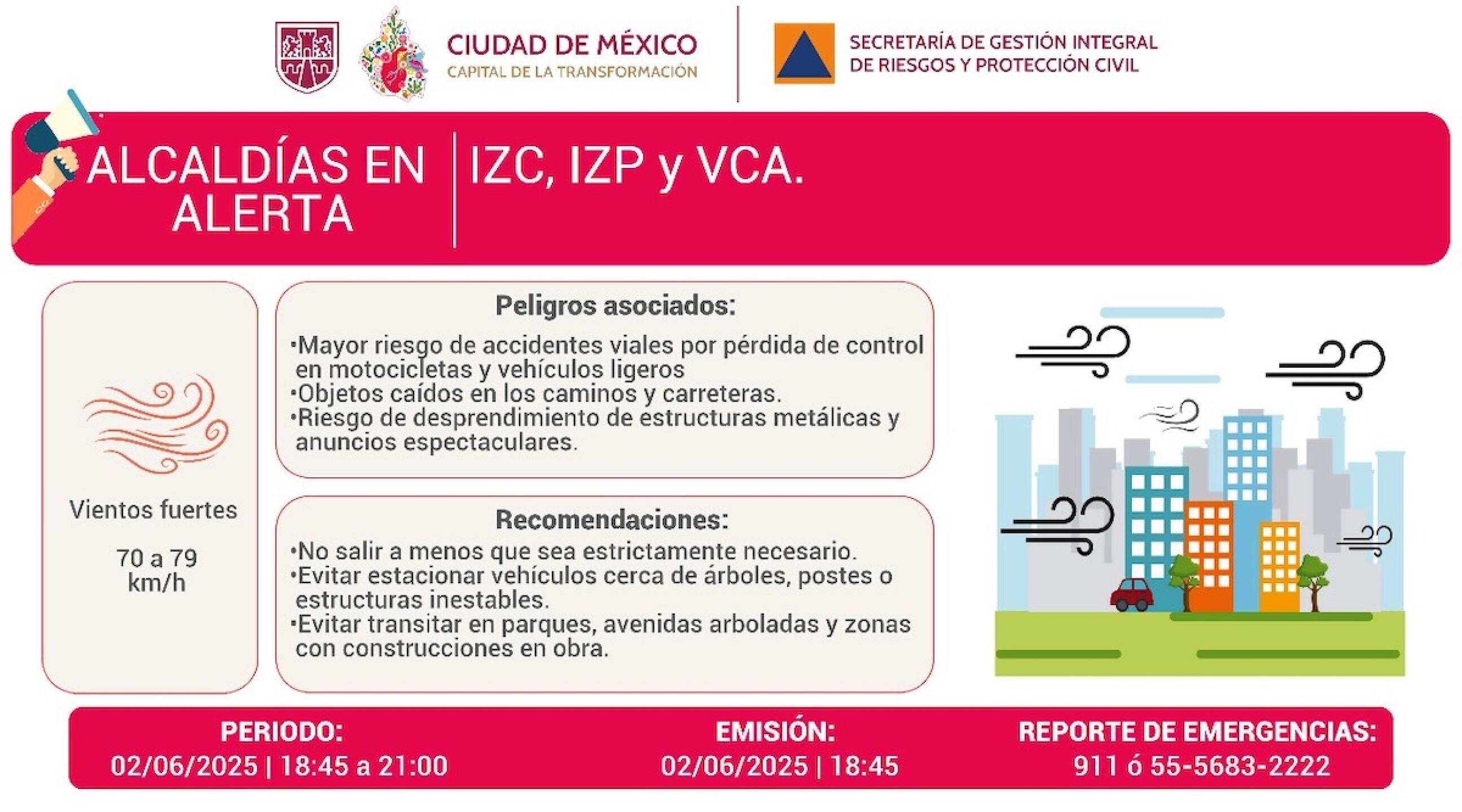 Alerta Roja por vientos y lluvias en CDMX