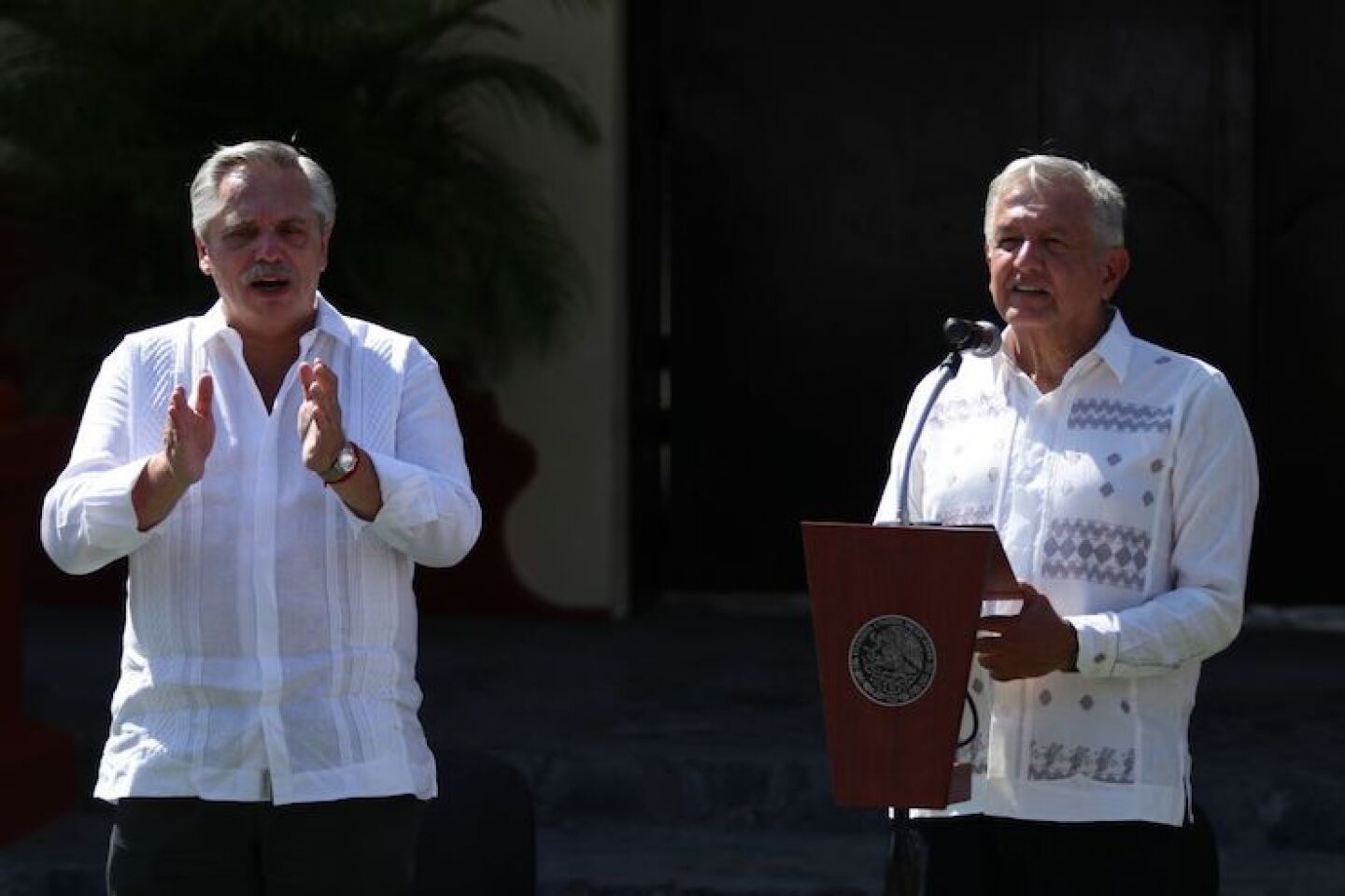 Alberto Fernández y Andrés Manuel López Obrador durante el inicio de la Ruta de Banderas Históricas.