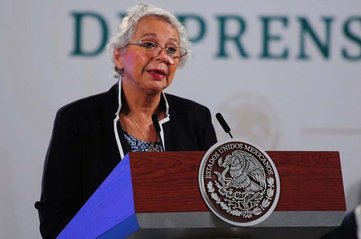 Olga Sánchez Cordero, secretaria de Gobernación, durante su participación en la conferencia mañanera.