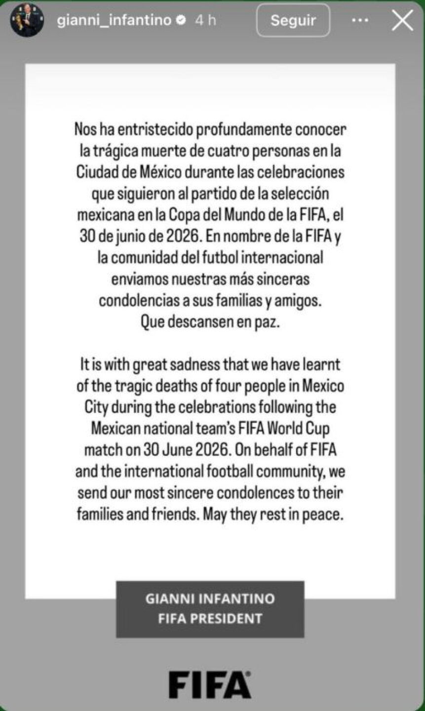 gianni infantino comunicado oficial fifa sobre los muertos mexico triunfo ecuador