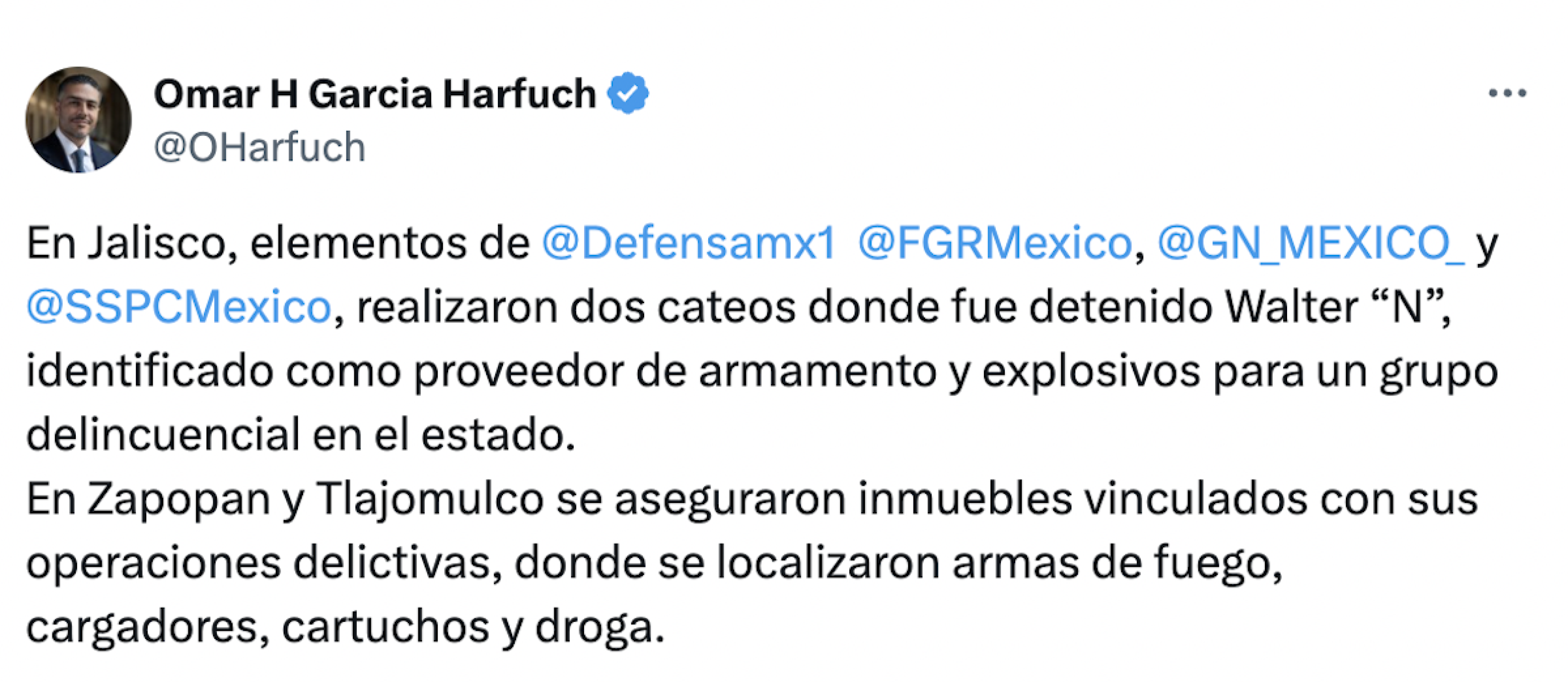 Informe de Harfuch operativo en Jalisco
