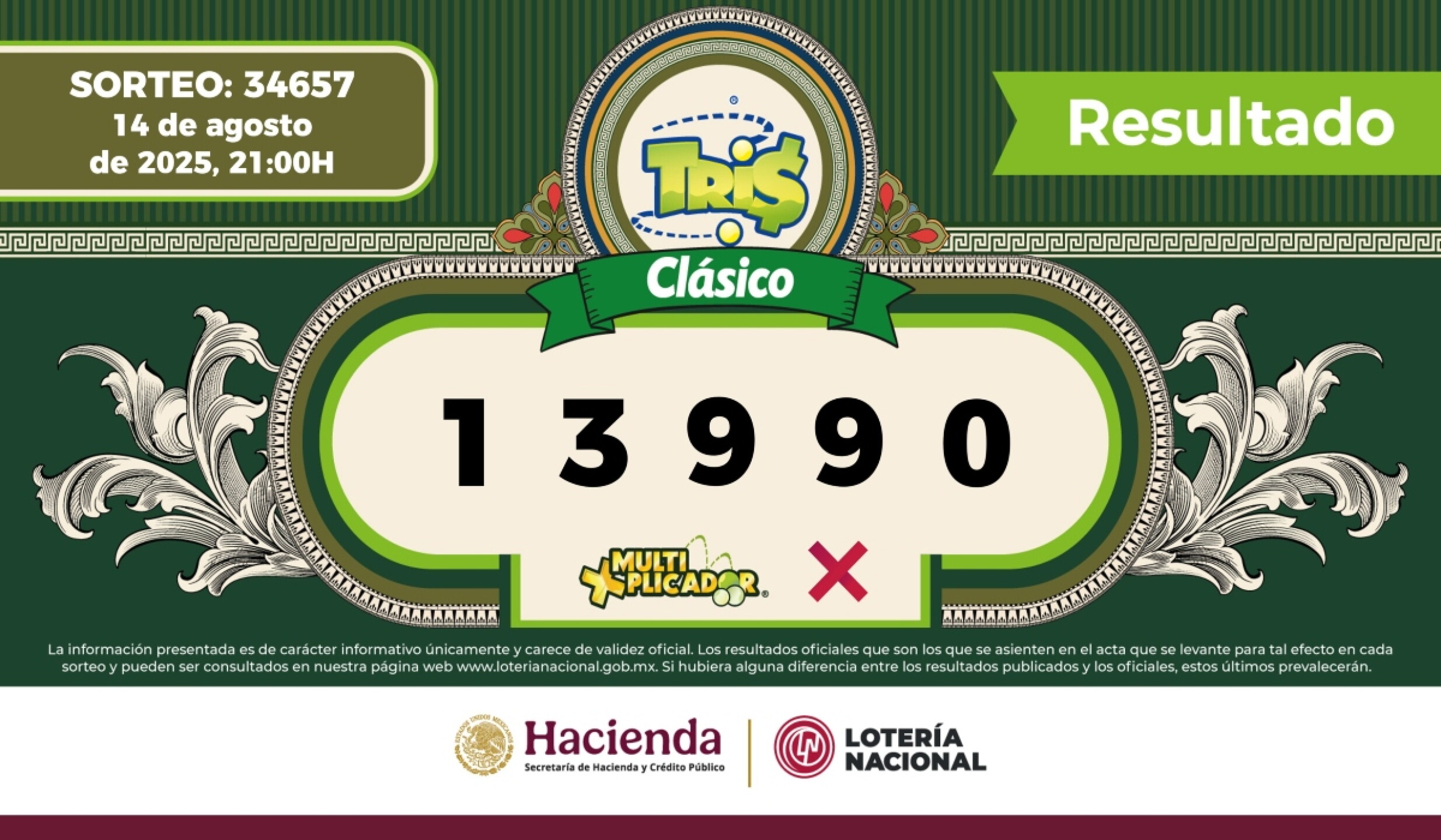 Sorteo Resultados Sorteo Tris: números ganadores de hoy jueves 14 de agosto de ...