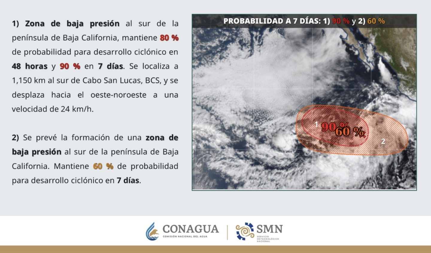 Las probabilidades de que la tormenta tropical se convertirá en ciclón Gil son del 80%