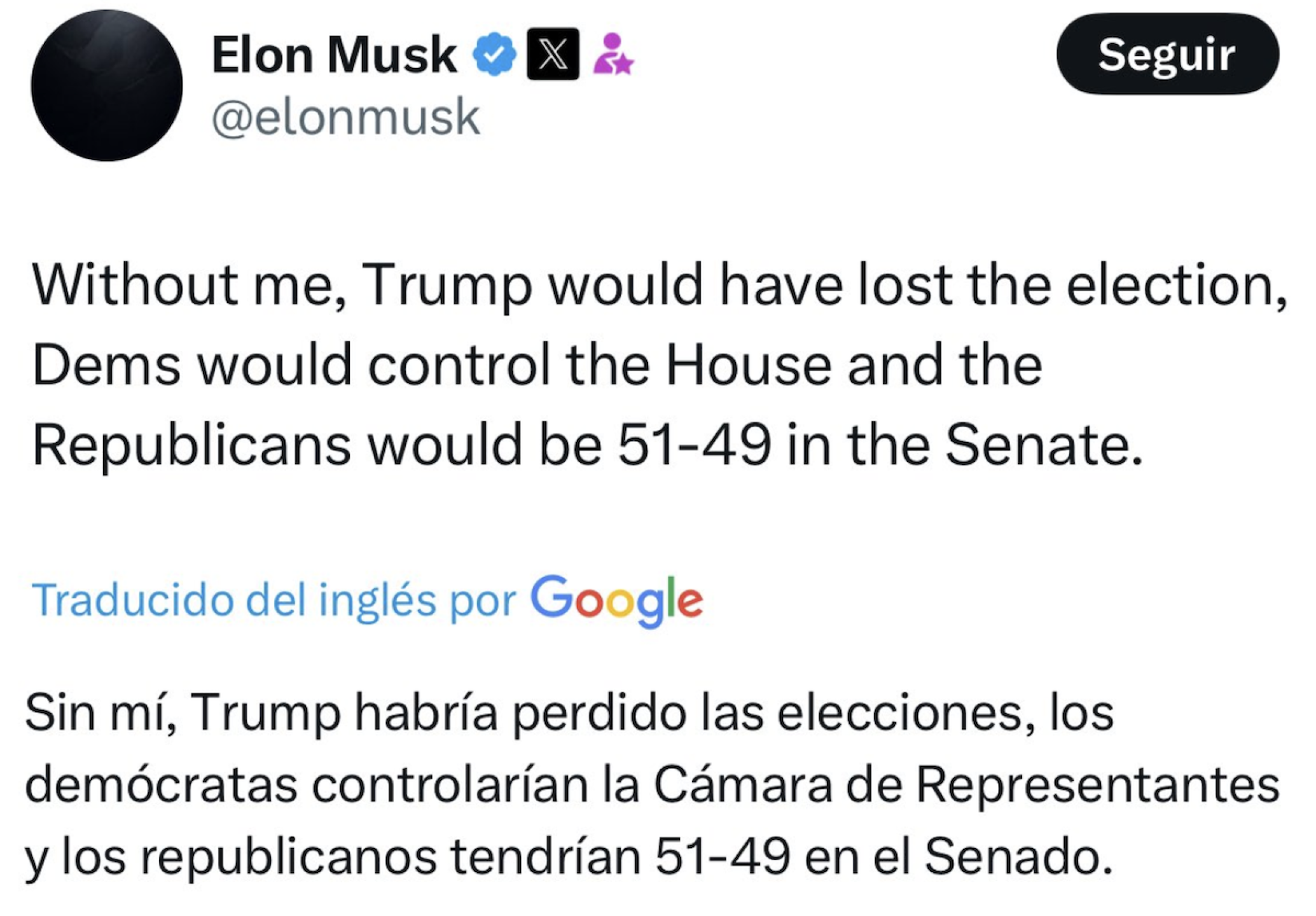 Tuit de Elon Musk sobre Trump