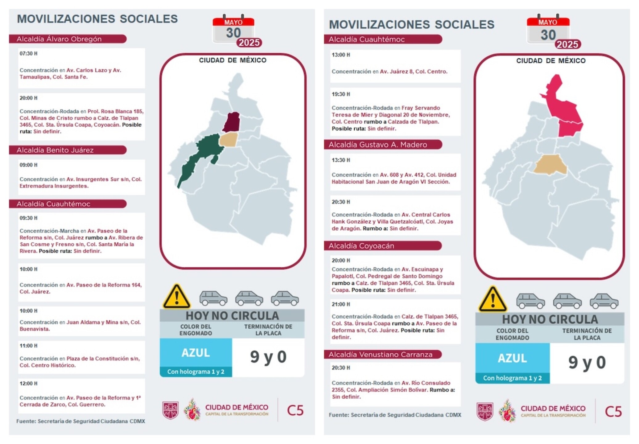 Agenda de movilizaciones del 30 de mayo