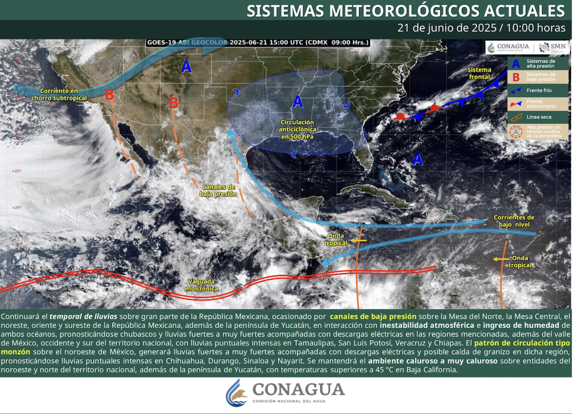 Sistemas meteorológicos que afectan a México.