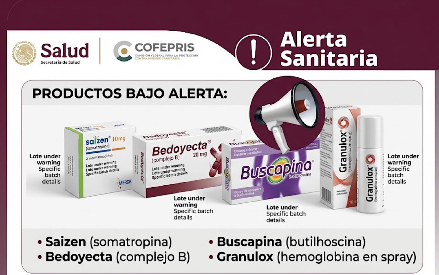 Alerta Cofepris por medicamentos falsificados y adulterados: ¿qué hacer y cómo identificar Saizen, Bedoyecta, Buscapina y Granulox?