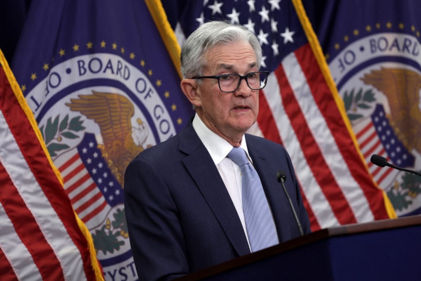 Chairman Jerome Powell Holds A Press Conference At The Federal Reserve